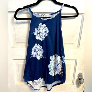 Blue with white roses tank top